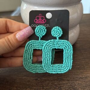 Aqua Statement Beaded Geometric Earrings